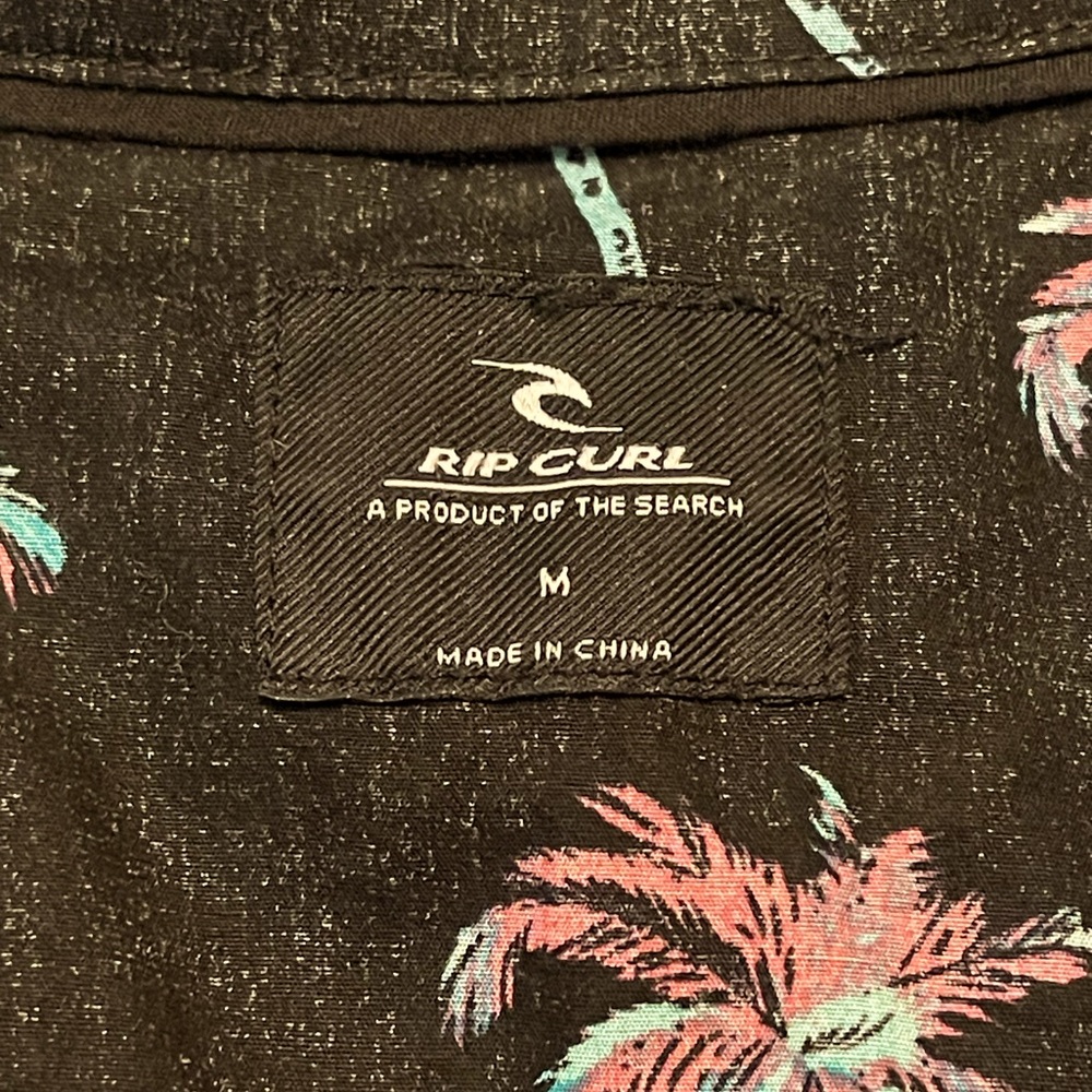 ✨HP✨ MEN’S “RIP CURL” BLACK BUTTON-DOWN SHIRT W/ MULTI-COLOR PALM TREES, SIZE M - Picture 6 of 6